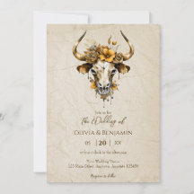 Boho Moda Watercolor Floral Cow Skull Boda