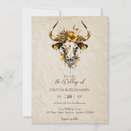 Invitación Boho Moda Watercolor Floral Cow Skull Boda