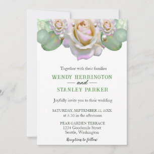 Invitación Boho Moda Whimsical Boda de Perla de la Rosa Blanc