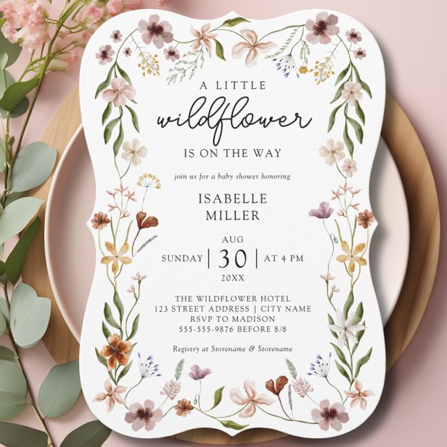 Invitación Boho Moda Wildflower Baby Shower (Boho Chic Wildflower Baby Shower Invitation)