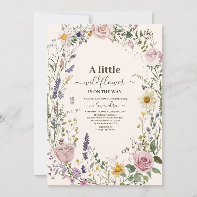 Invitación Boho Moda Wildflower Baby Shower (Anverso)