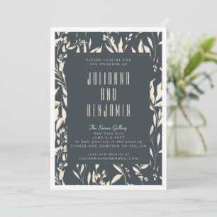 Invitación Boho Modern Black Hand Drake Floral Boda