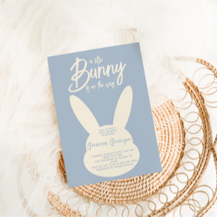 Invitación Boho Modern Blue Bunny Baby Boy Shower