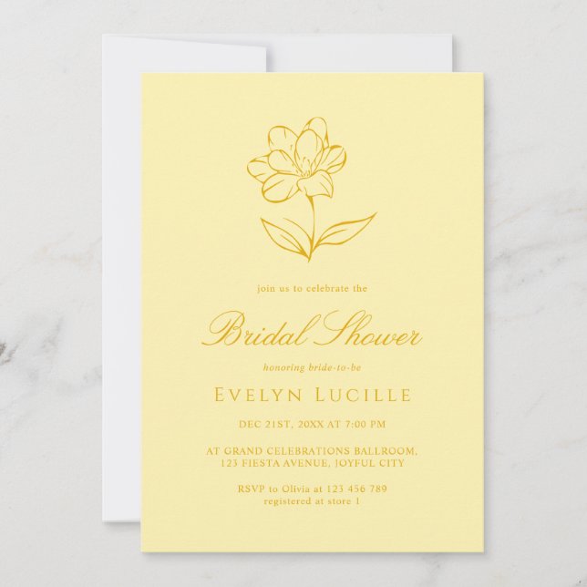 Invitación Boho Modern Butter Yellow Elegant Bridal Shower (Anverso)