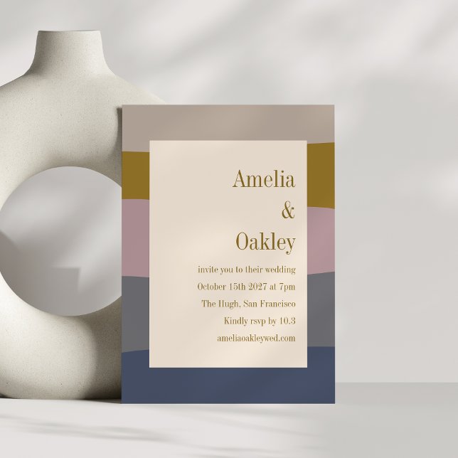 Invitación Boho Modern Dusty Mauve Gold Beige Strige Boda (Subido por el creador)