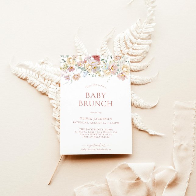 Invitación Boho Modern Floral Baby Shower | Chica Baby Brunch (Subido por el creador)