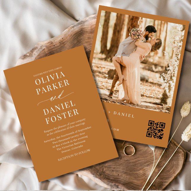 Invitación Boho Modern QR Code Elegant Photo Boda (Subido por el creador)