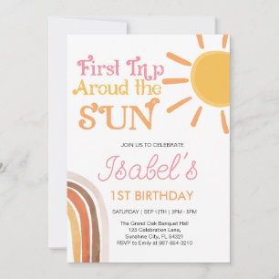Invitación Boho moderno Arcoiris Primer cumpleaños, primer na