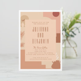 Invitación Boho Moderno Arte Floral Rubor Terracotta Boda