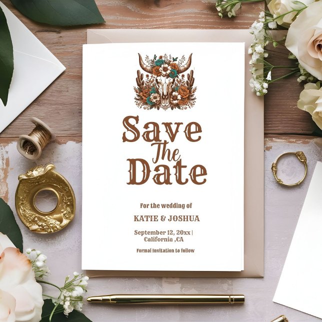 Invitación Boho moderno Boho Occidental Cowboy Wedding Salva  (Subido por el creador)