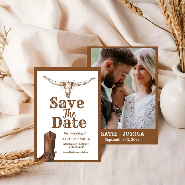 Invitación Boho moderno Boho Occidental Cowboy Wedding Salva  (Subido por el creador)