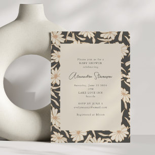 Invitación Boho Moderno Botanical Black and Ivory Baby Shower