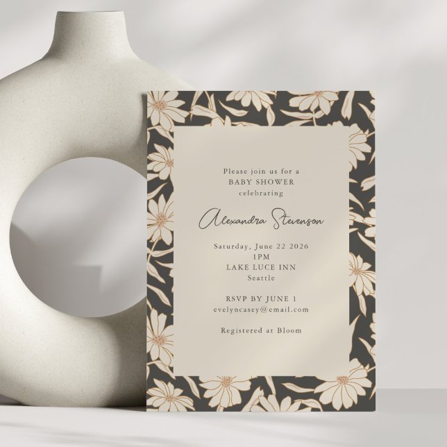 Invitación Boho Moderno Botanical Black and Ivory Baby Shower (Subido por el creador)
