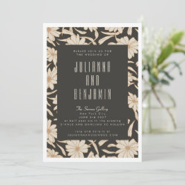 Invitación Boho Moderno Botánico Negro y Boda de Marfil