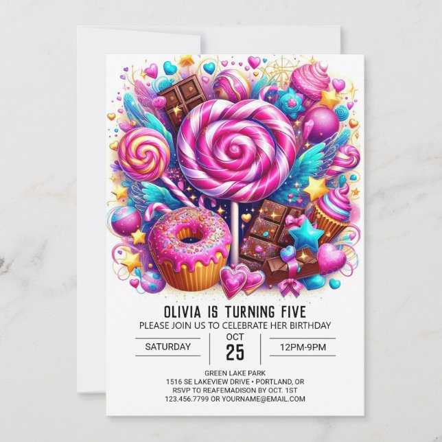 Invitación Boho moderno Candyland Cumpleaños Digital (Anverso)