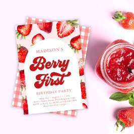 Invitación Boho moderno Fresa Berry Primer cumpleaños