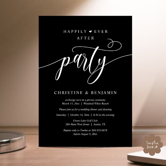 Invitación Boho Moderno Muy Feliz Después Del Fiesta De La Re (Modern Boho Happily Ever After Reception Party Invitation card PDF in classy black white)