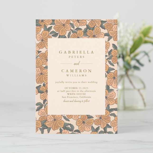 Invitación Boho moderno Neutrals Floral Garden Wedding (Anverso de pie)