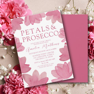 Invitación Boho Moderno Pétalos de Acuarela Rosa & Prosecco 