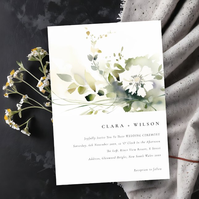 Invitación Boho moderno Resumen Boda floral blanca verde (Subido por el creador)