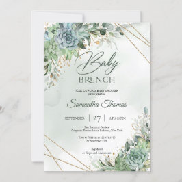 Invitación Boho moderno suculenta eucalipto oro brunch bebé