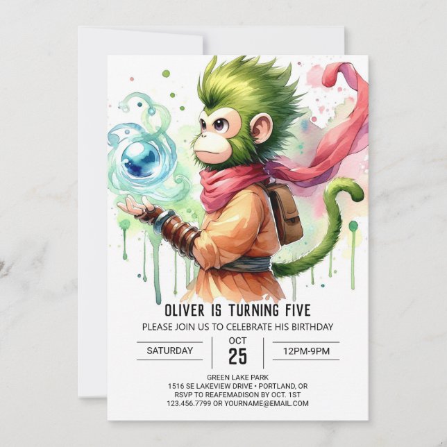 Invitación Boho Monkey Cumpleaños Imprimible (Anverso)
