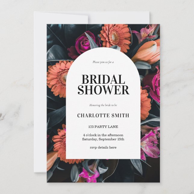 Invitación Boho Moody Dark Floral Bridal Shower (Anverso)