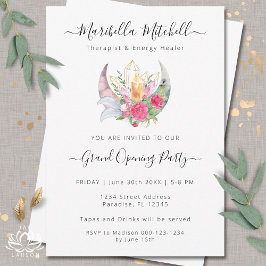 Invitación Boho Moon Crystals Feathers Flowers Business Event