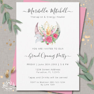 Invitación Boho Moon Crystals Feathers Flowers Business Event