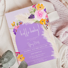 Invitación Boho morado arco floral chica hola bebé ducha