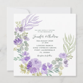 Invitación Boho Morado Floral y acuarela botánica