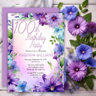 Invitación Boho Morning Glories Floral 100th Birthday Party
