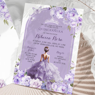 Invitación Boho Morple Silver Magical Garden Floral 15 Años