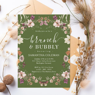 Invitación Boho Moss Green Brunch y Bubbly Bridal Shower