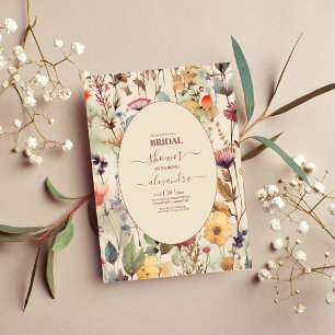 Invitación Boho Muted Tones Wildflowers Ducha de novias