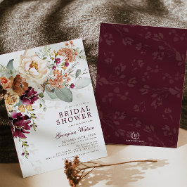Invitación Boho Naranja ardiendo maroon ducha de novia floral