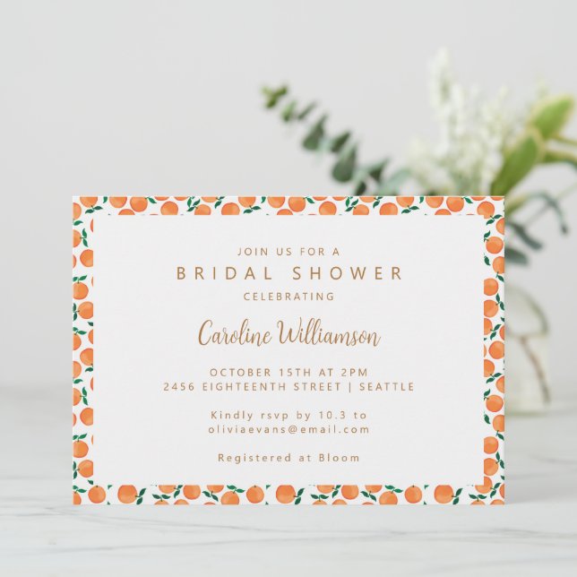 Invitación Boho Naranja Citrus Fruit Cute Bridal Shower (Anverso de pie)
