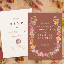 Invitación Boho Naranja de Flor Silvestre - Boda Caída