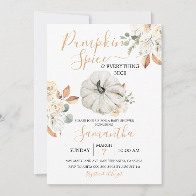 Invitación Boho Naranja Floral Calabaza Spin Cae Baby Shower (Anverso)