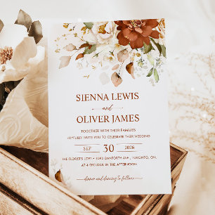 Invitación Boho Naranja Floral Quemado Terracotta Boda