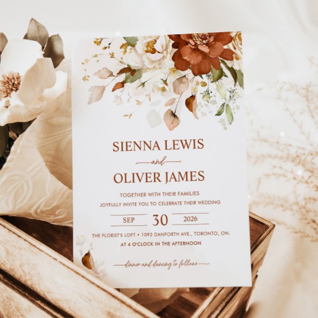 Invitación Boho Naranja Floral Quemado Terracotta Boda (Subido por el creador)