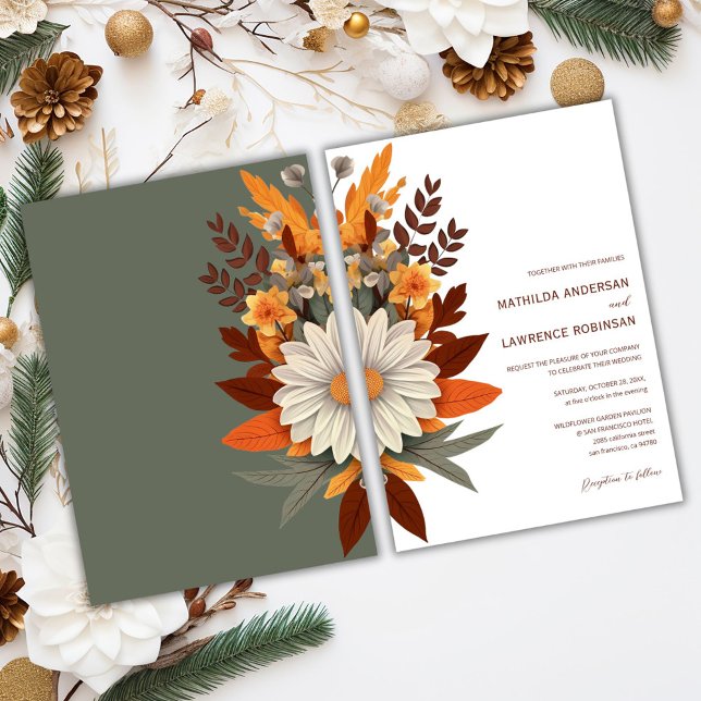 Invitación Boho Naranja quemado Sage Floral Fall Wedding (Boho Burnt Orange Sage Floral Fall Wedding Invitation)