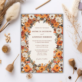 Invitación Boho Naranja quemado Sage Floral Photo Fall Weddin