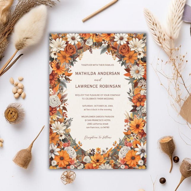 Invitación Boho Naranja quemado Sage Floral Photo Fall Weddin (Boho Chic Burnt Orange Terracota Sage Foliage Floral Photo Fall Wedding Invitation)