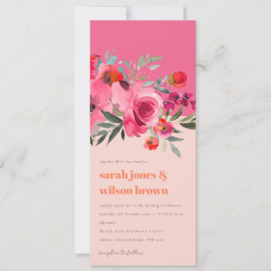 Invitación Boho Naranja rosa caliente acuarela Boda floral