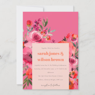 Invitación Boho Naranja rosa caliente acuarela Boda floral