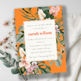 Invitación Boho Naranja Rubor Tropical Floral Bridal Shower