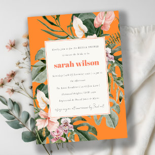Invitación Boho Naranja Rubor Tropical Floral Bridal Shower