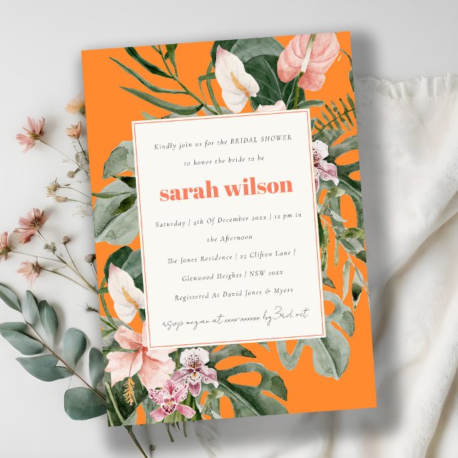 Invitación Boho Naranja Rubor Tropical Floral Bridal Shower (Subido por el creador)