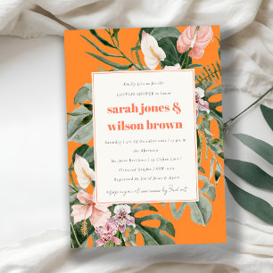 Invitación Boho Naranja Rubor Tropical Parejas Florales Ducha